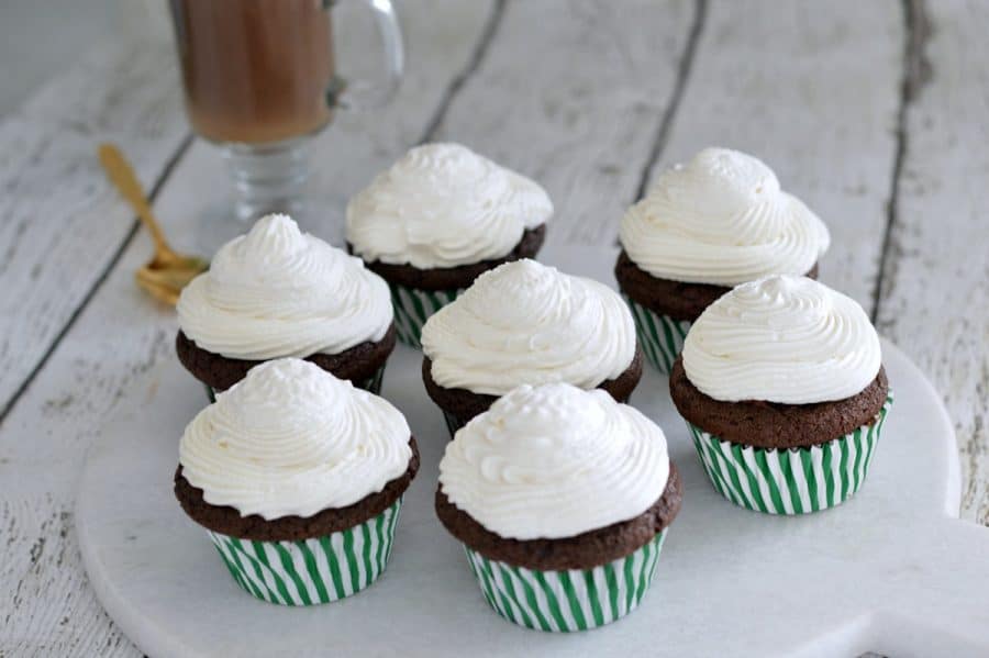 The base of these Irish coffee cupcakes is a rich chocolate stout batter