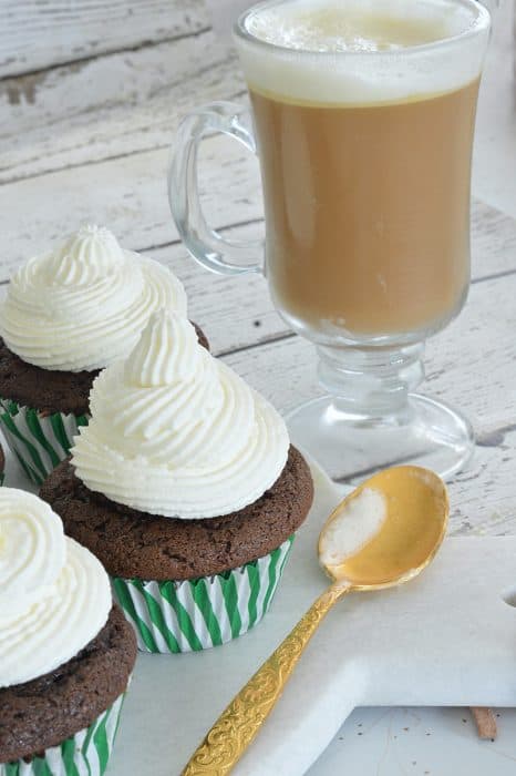 What's a better dessert pairing than these chocolate irish coffee cupcakes and a glass of classic Irish coffee