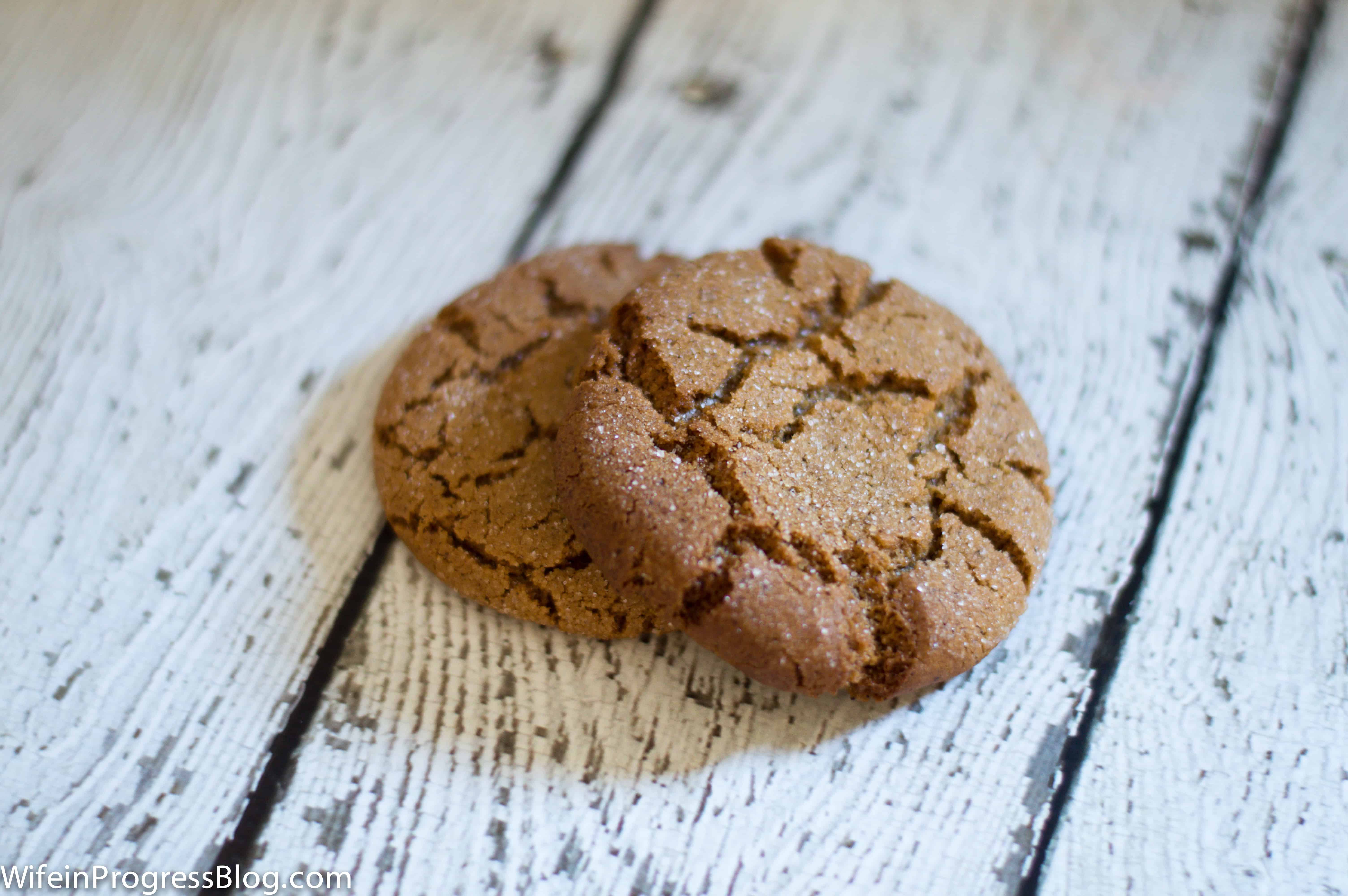 This recipe for gingersnap cookies is made without butter or shortening but still has that crunch outside and chewy inside you want.