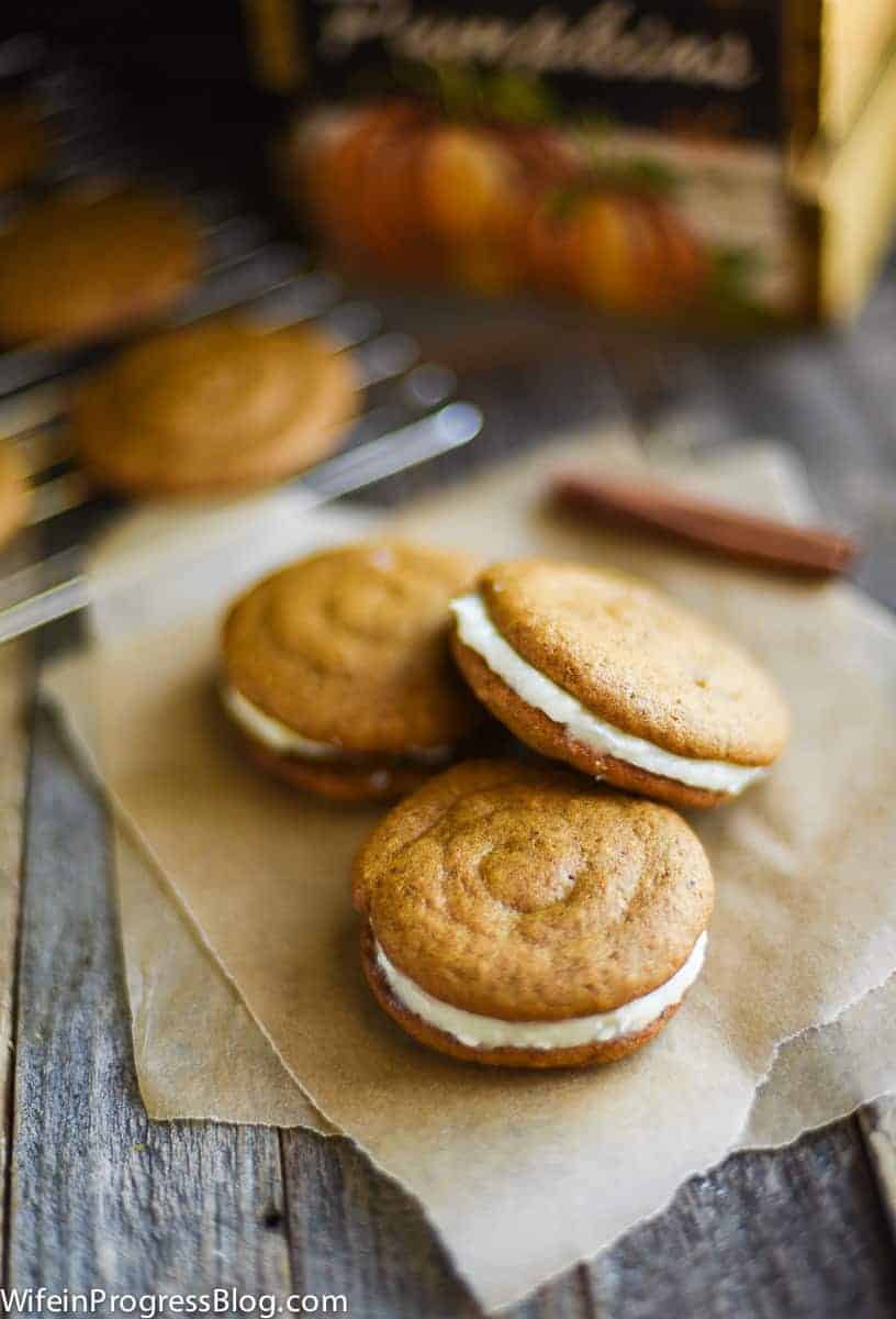 The best recipe I've ever tried for pumpkin whoopie pies with cream cheese frosting