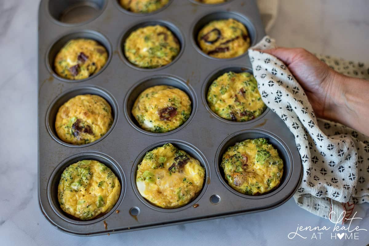 Breakfast egg muffins with bacon and broccoli
