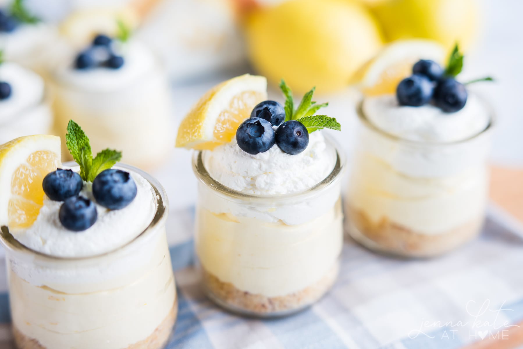 Trio of lemon mousse cheesecakes made with lemon curd