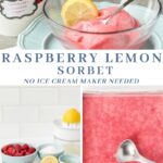 Easy homemade raspberry and lemon sorbet that doesn't require an ice cream maker and only has 5 simple ingredients!