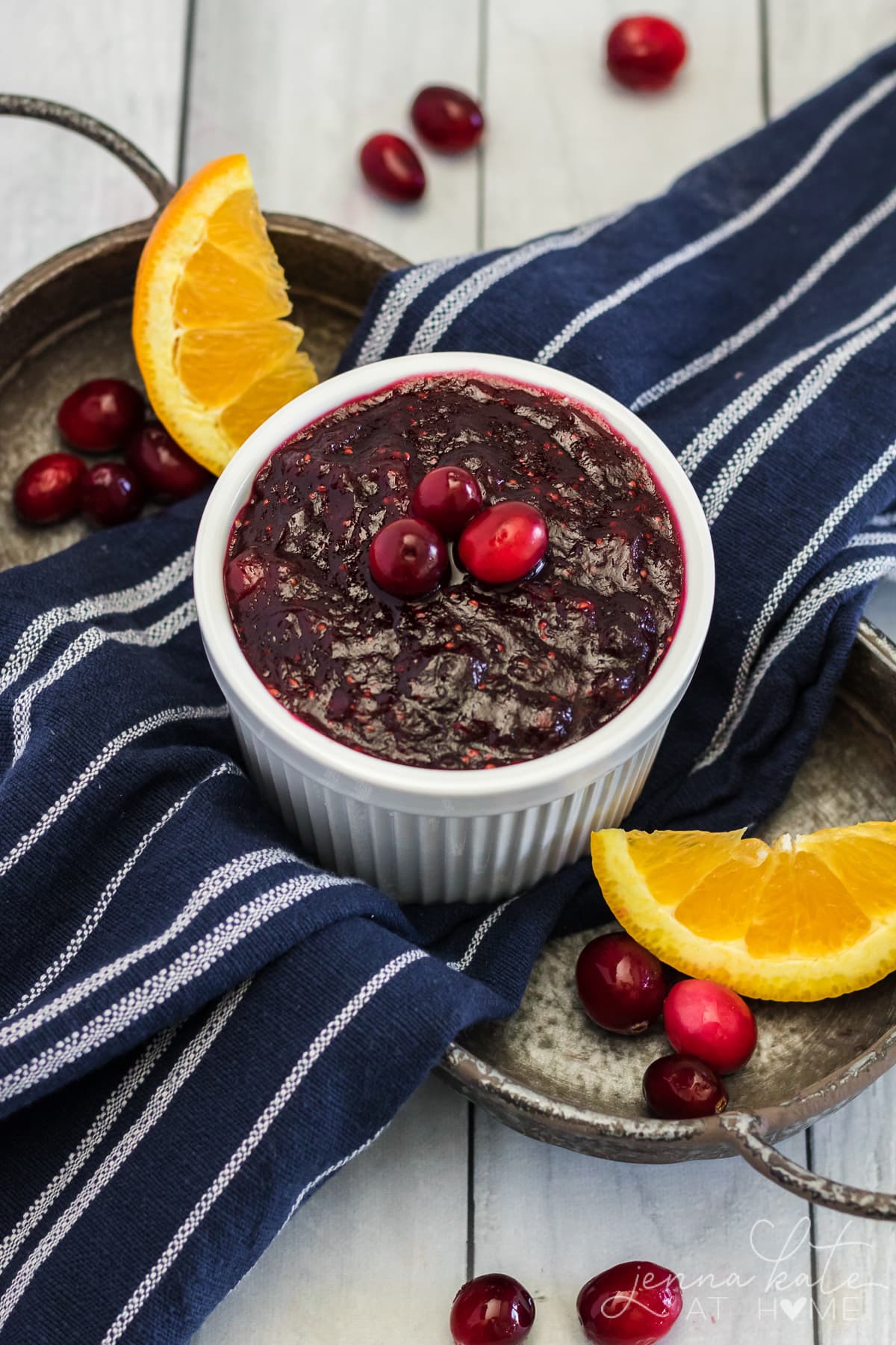 serving homemade cranberry sauce with orange zest for Thanksgiving dinner