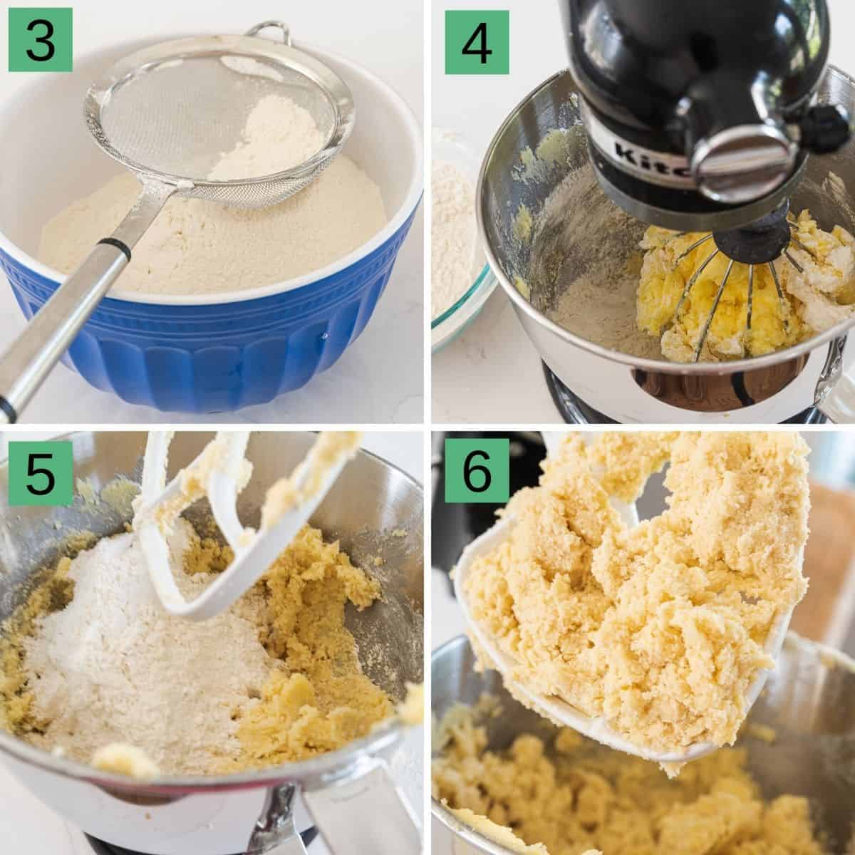 adding the sifted flour to the shortbread cookie dough