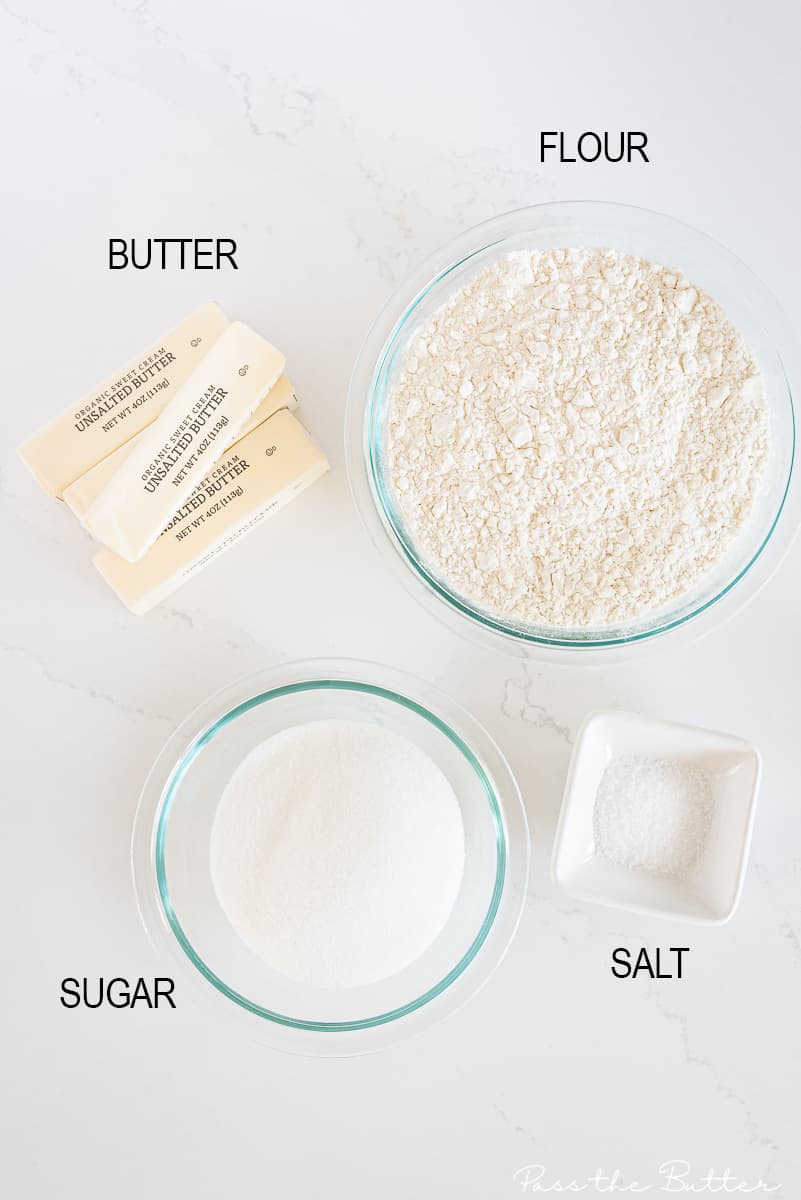 ingredients needed for the walker's scottish shortbread cookies