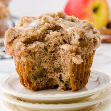 cinnamon apple muffin with bite taken out