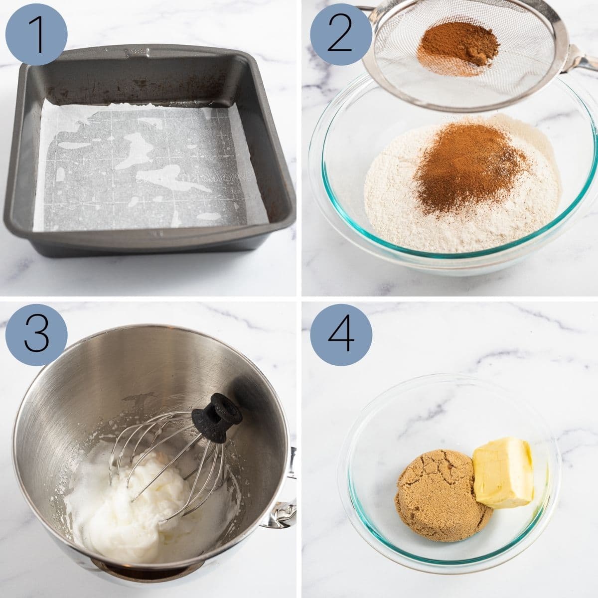 steps 1 to 4 of making the spice cake recipe