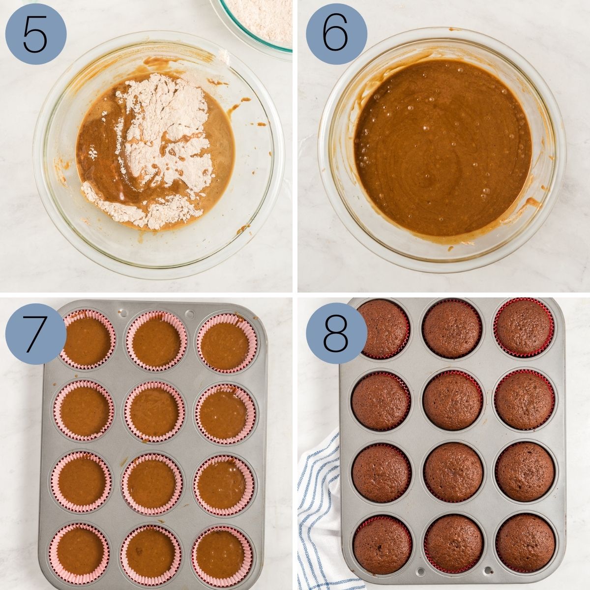 steps 5 to 8 of making the gingerbread cupcake recipe