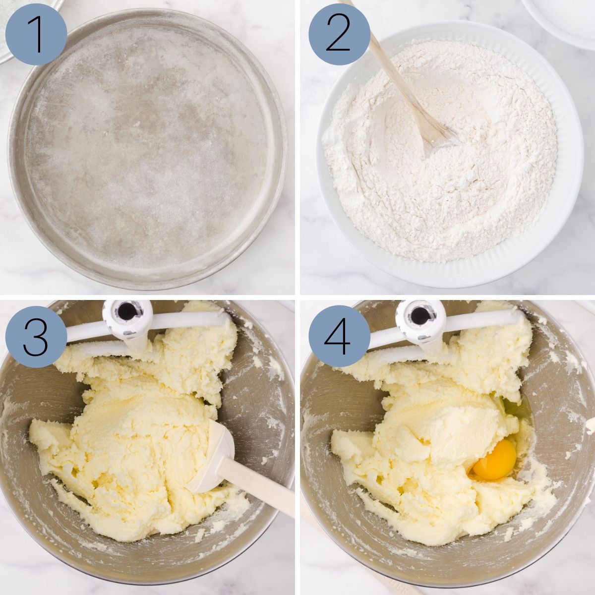 instructions for the first 4 steps of the cake batter